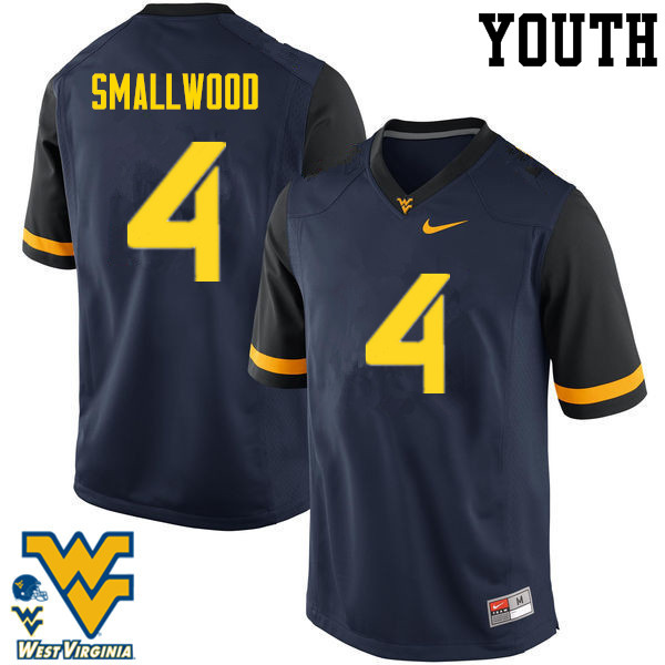 Youth #4 Wendell Smallwood West Virginia Mountaineers College Football Jerseys-Navy - Click Image to Close